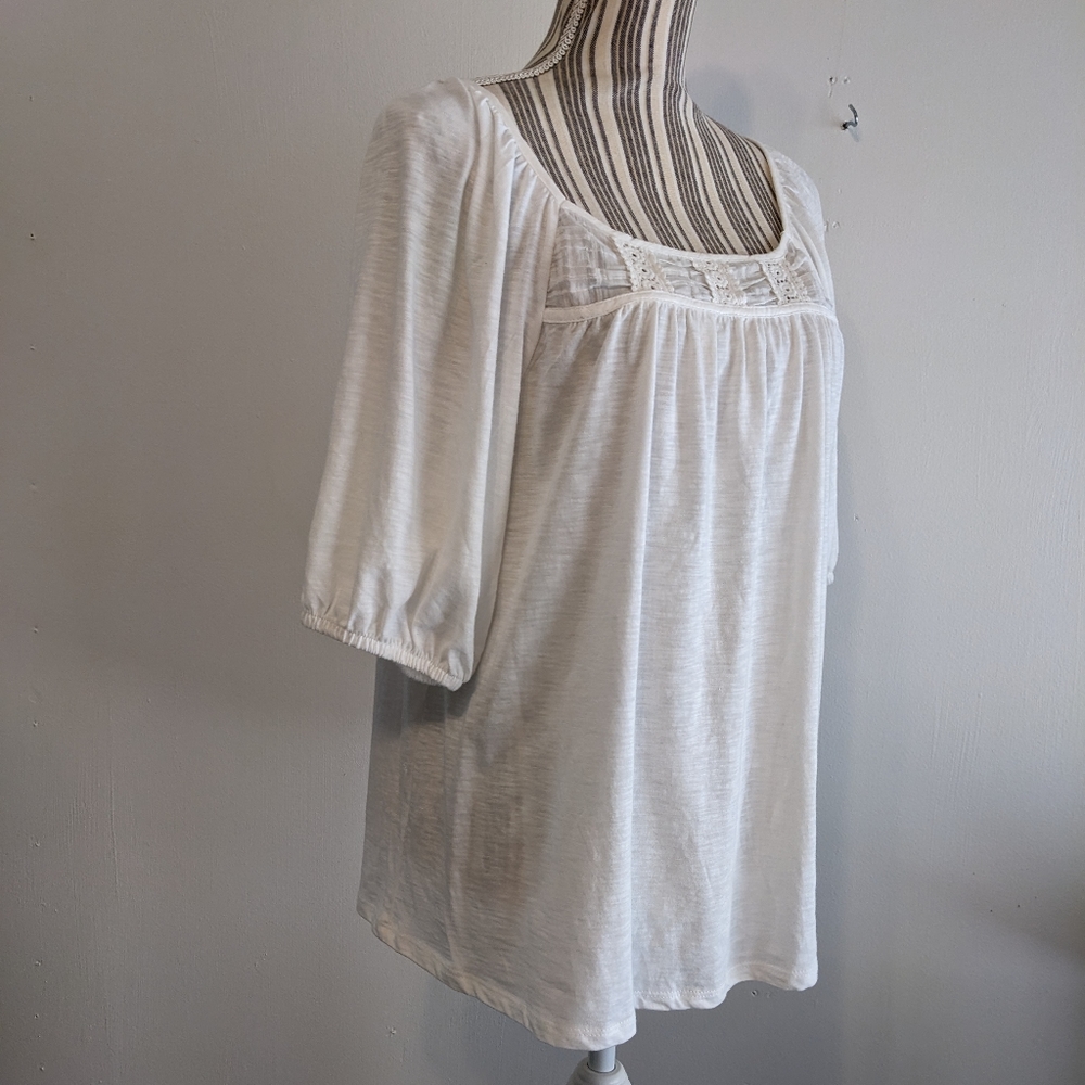 Knox Rose White Crochet Yoke Peasant Top - Picture 5 of 13